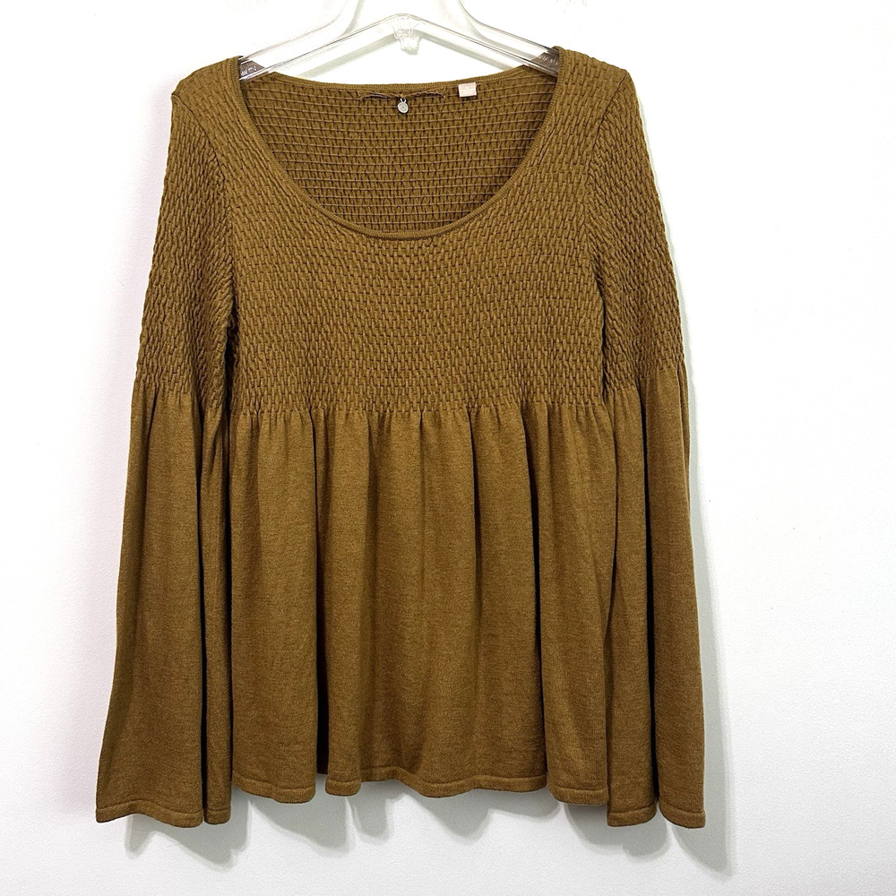 Anthropologie Knitted & Knotted Knit Top M Sweater Long Bell Sleeve Pullover
